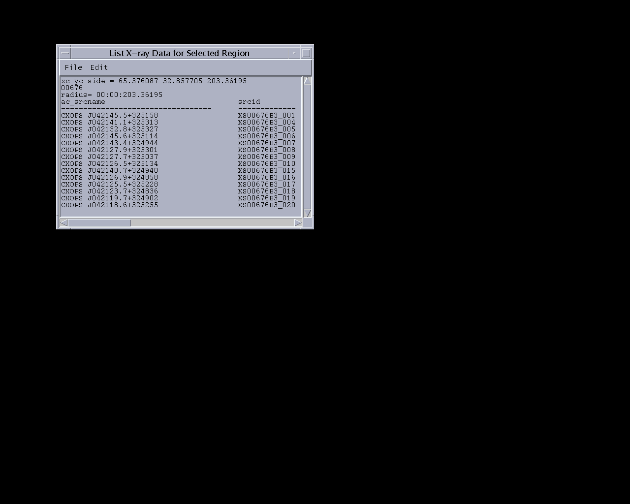 X-ray data table